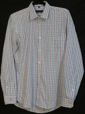 ACROPOLIS Men's Blue and White Gingham Check Long Sleeve Dress Shirt - Size 39